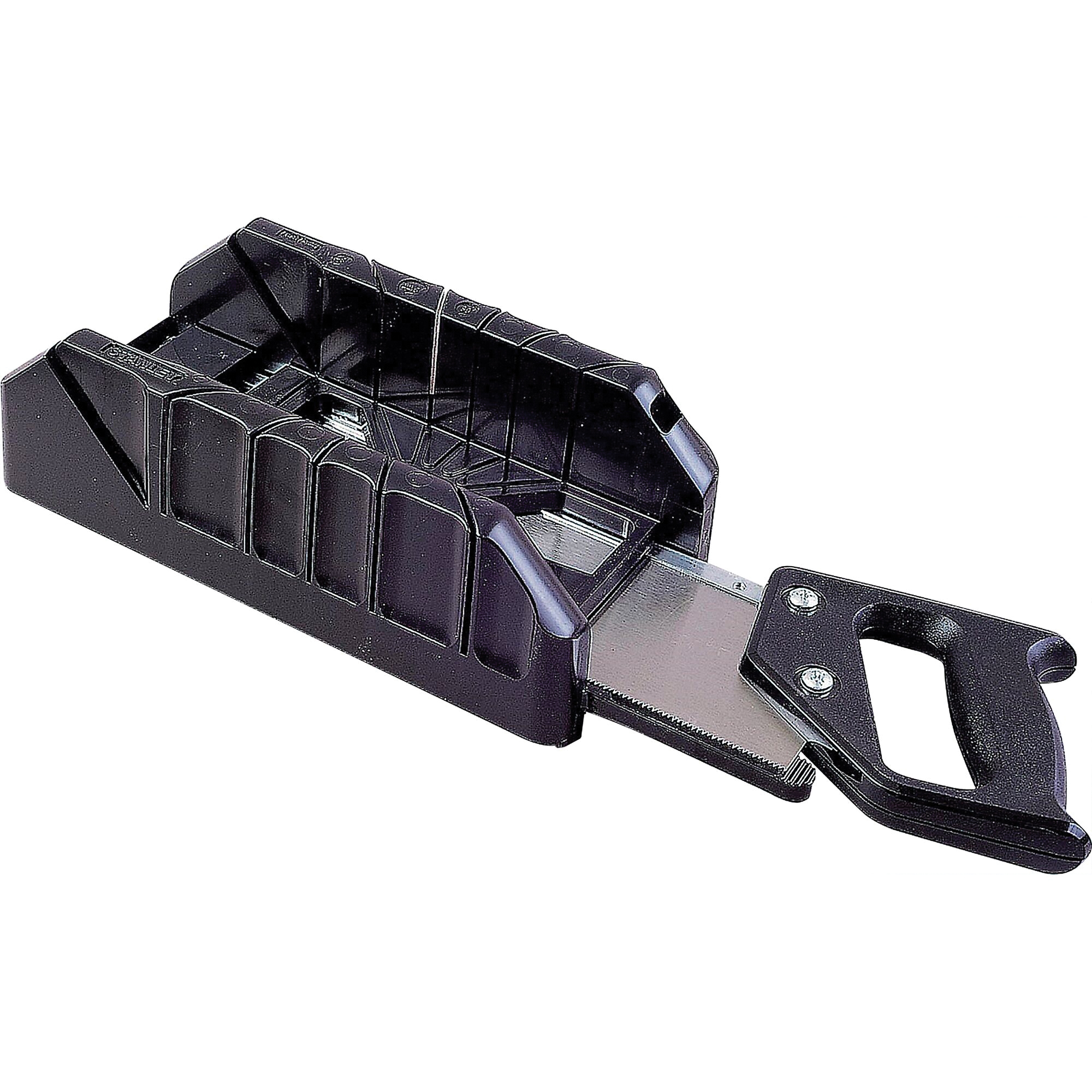 STANLEY 19-800 Miter Box with Saw, 12 in W Cutting, 22.5, 45, 90 deg Cutting Slot, Plastic/Rubber, Gray - 2