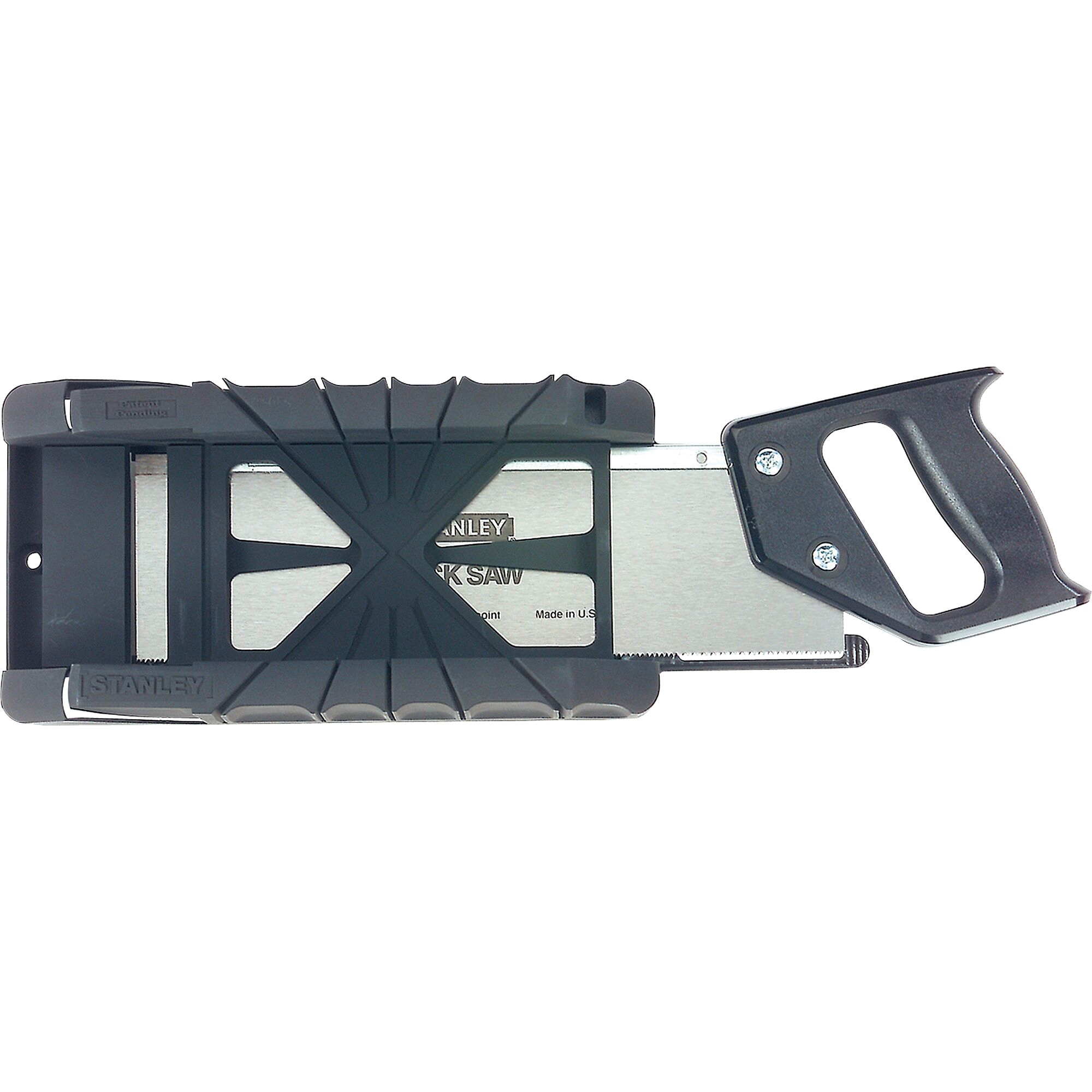 STANLEY 19-800 Miter Box with Saw, 12 in W Cutting, 22.5, 45, 90 deg Cutting Slot, Plastic/Rubber, Gray - 3