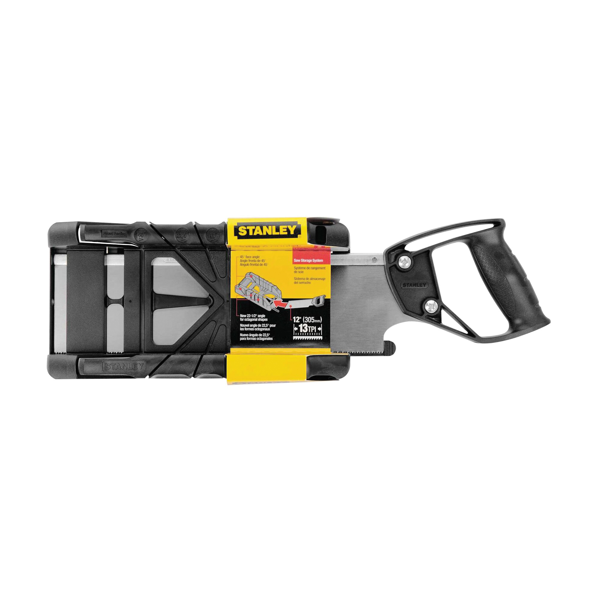 STANLEY 19-800 Miter Box with Saw, 12 in W Cutting, 22.5, 45, 90 deg Cutting Slot, Plastic/Rubber, Gray - 4