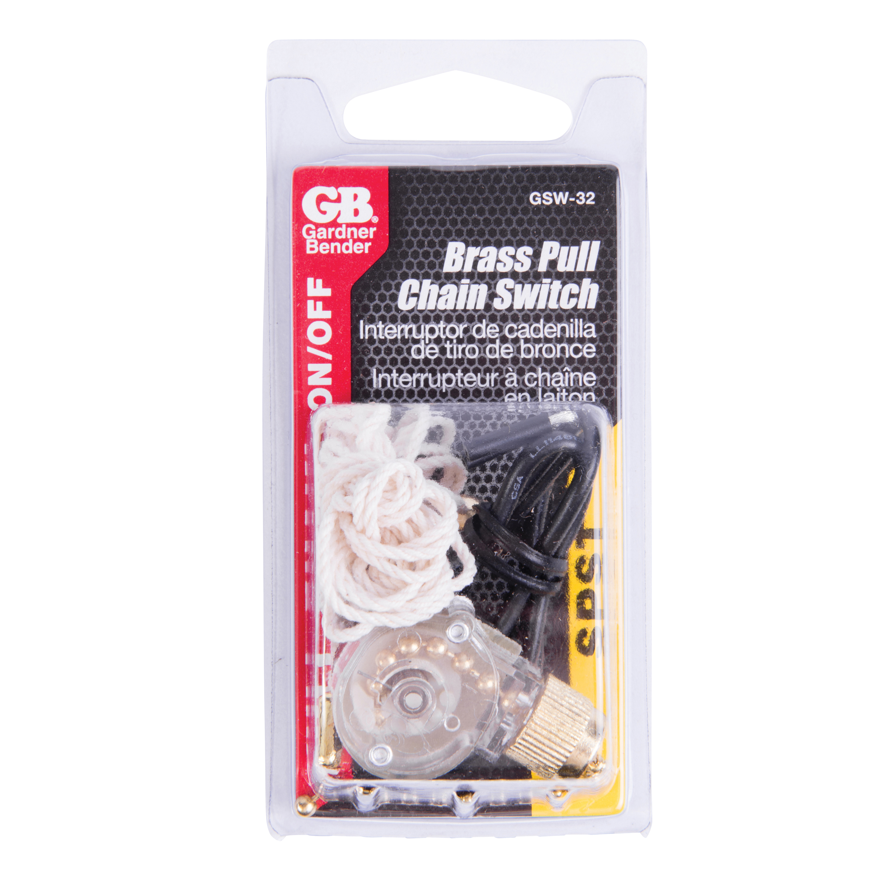 Gardner Bender GSW-32 Pull Chain Switch, 1-Pole, 125/250 VAC, 3 A, Brass - 2