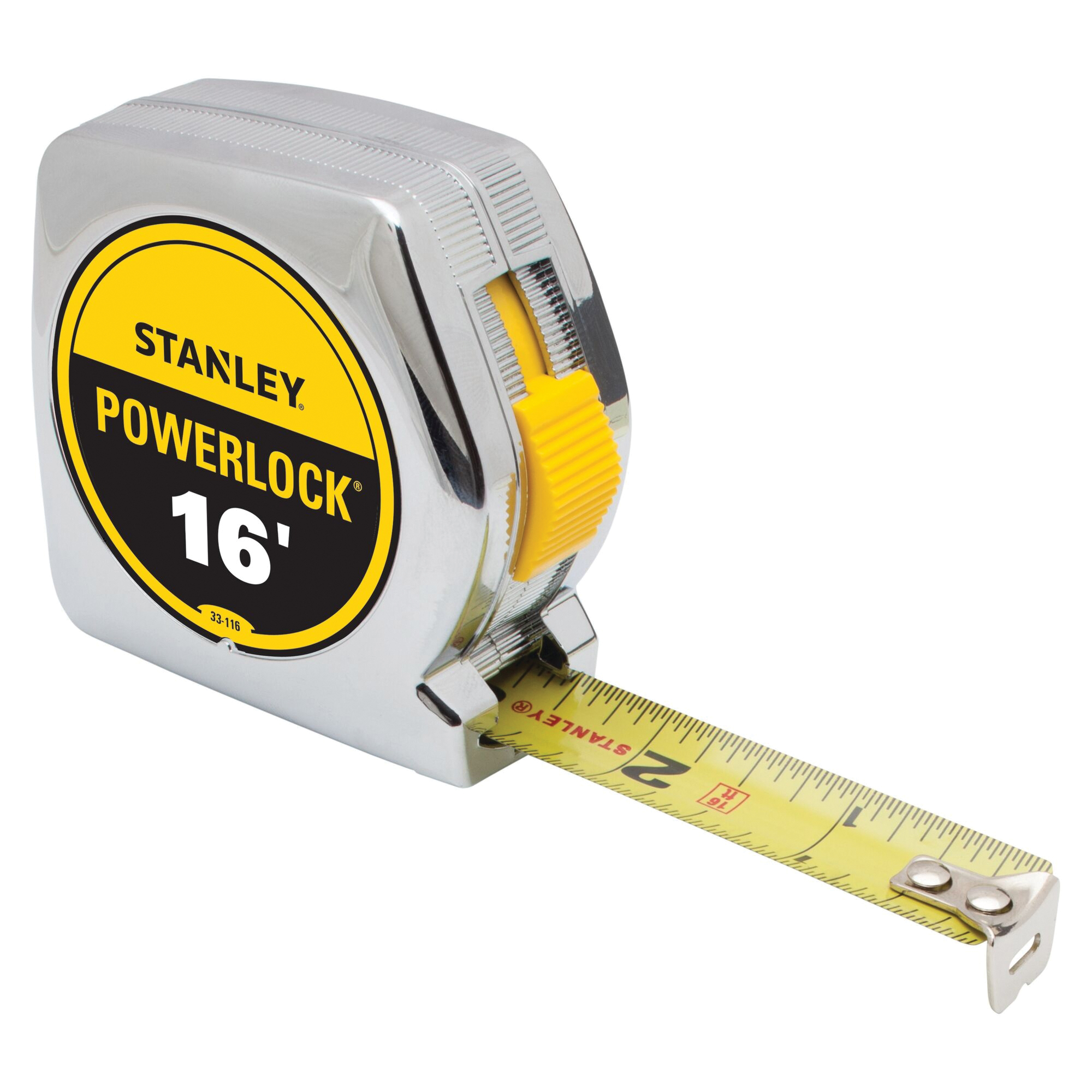 STANLEY 33-116 Measuring Tape, 16 ft L Blade, 3/4 in W Blade, Steel Blade, ABS Case, Chrome Case, 5 ft Standout - 3