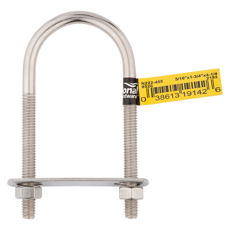 National Hardware N222-455 U-Bolt, 5/16-18 Thread, 2.61 in L Thread, Stainless Steel, Stainless Steel - 2