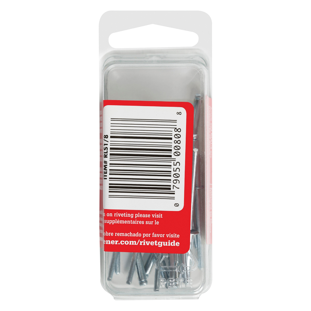Arrow RLS1/8 Pop Rivet, Long, 1/2 in Grip, 1/2 in L, Steel, 15/PK - 4