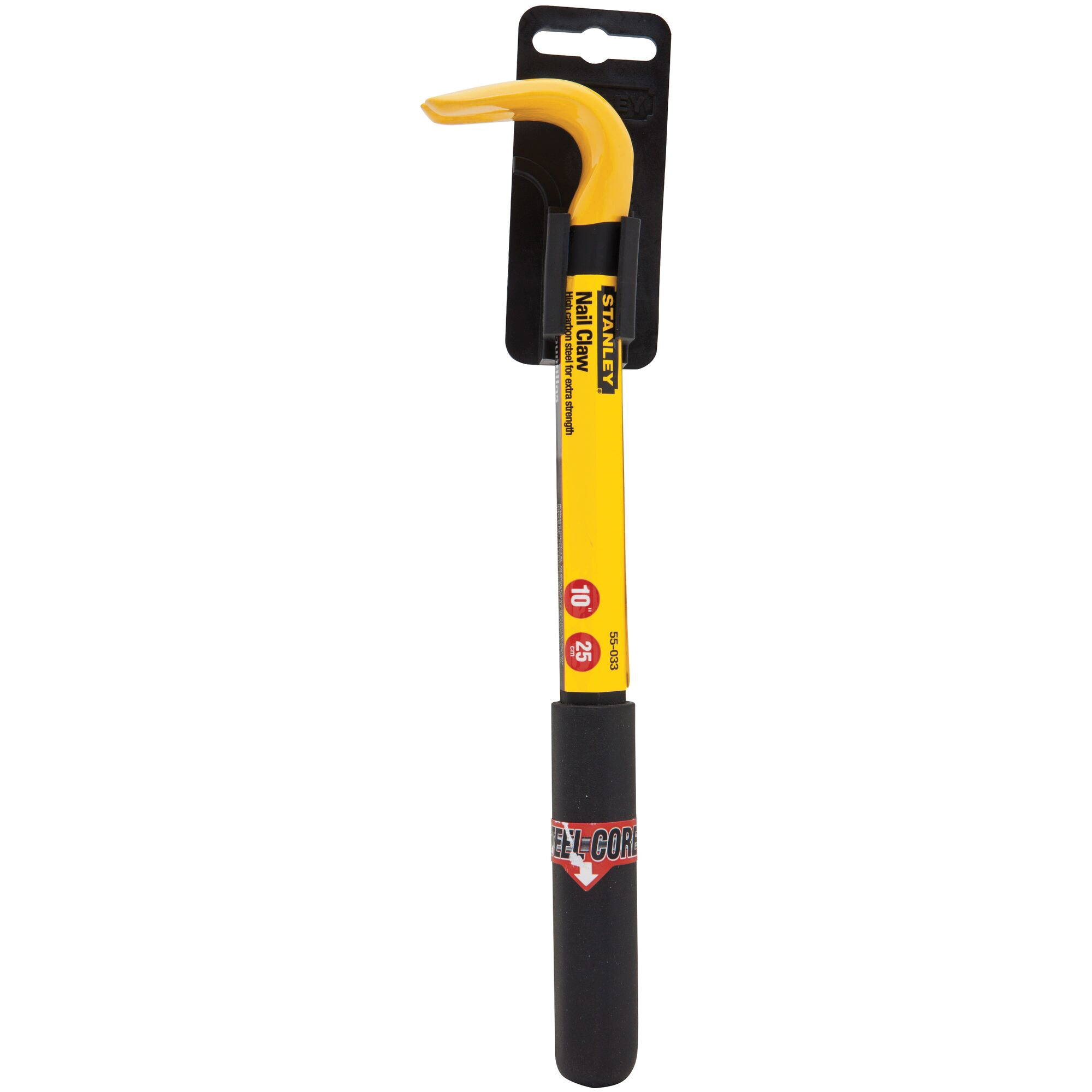 STANLEY 55-033 Nail Claw, 10-1/4 in L, Beveled Tip, HCS, Black/Yellow, 9/16 in Dia - 5