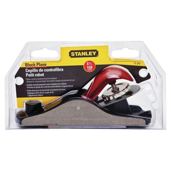 STANLEY 12-247 Adjustable Block Plane, 6-5/8 in L x 2 in W Dimensions, 1-5/8 in W Blade, Iron Body, Gray - 2