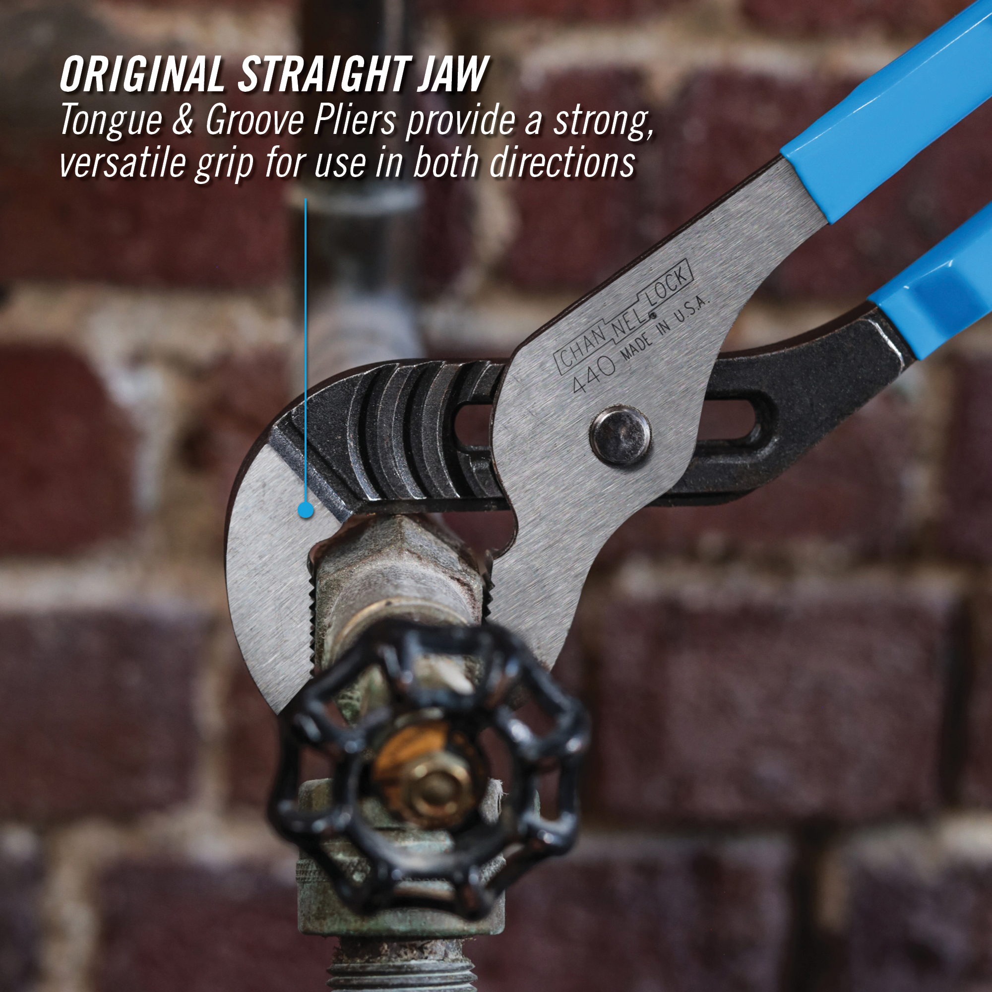Channellock 440 Tongue and Groove Pliers, 12 in OAL, 2-1/4 in Jaw Opening, Blue Handle, Cushion Grip Handle - 3