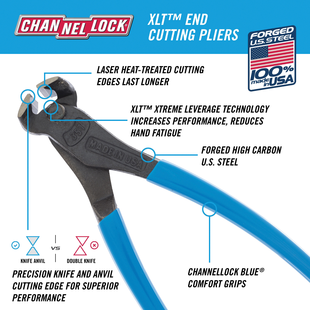 Channellock XLT 357 End Cutting Pliers, Steel Jaw, 7-1/2 in OAL - 2