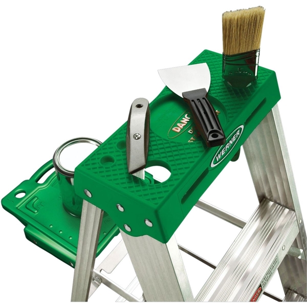 Werner 355 Step Ladder, 5 ft H, Type II Duty Rating, Aluminum, 225 lb, 4-Step, 9 ft Max Reach - 3