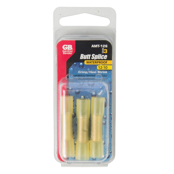 Gardner Bender Xtreme AMT-126 Insulated Butt Splice Connector, 600 V, 12 to 10 AWG Wire, Yellow - 4