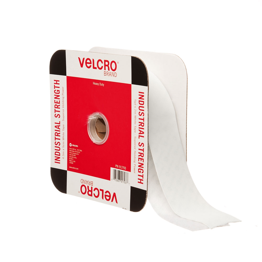 VELCRO Brand 90198 Hook and Loop Fastener, 2 in W, 15 ft L, Nylon, White, Rubber Adhesive - 2