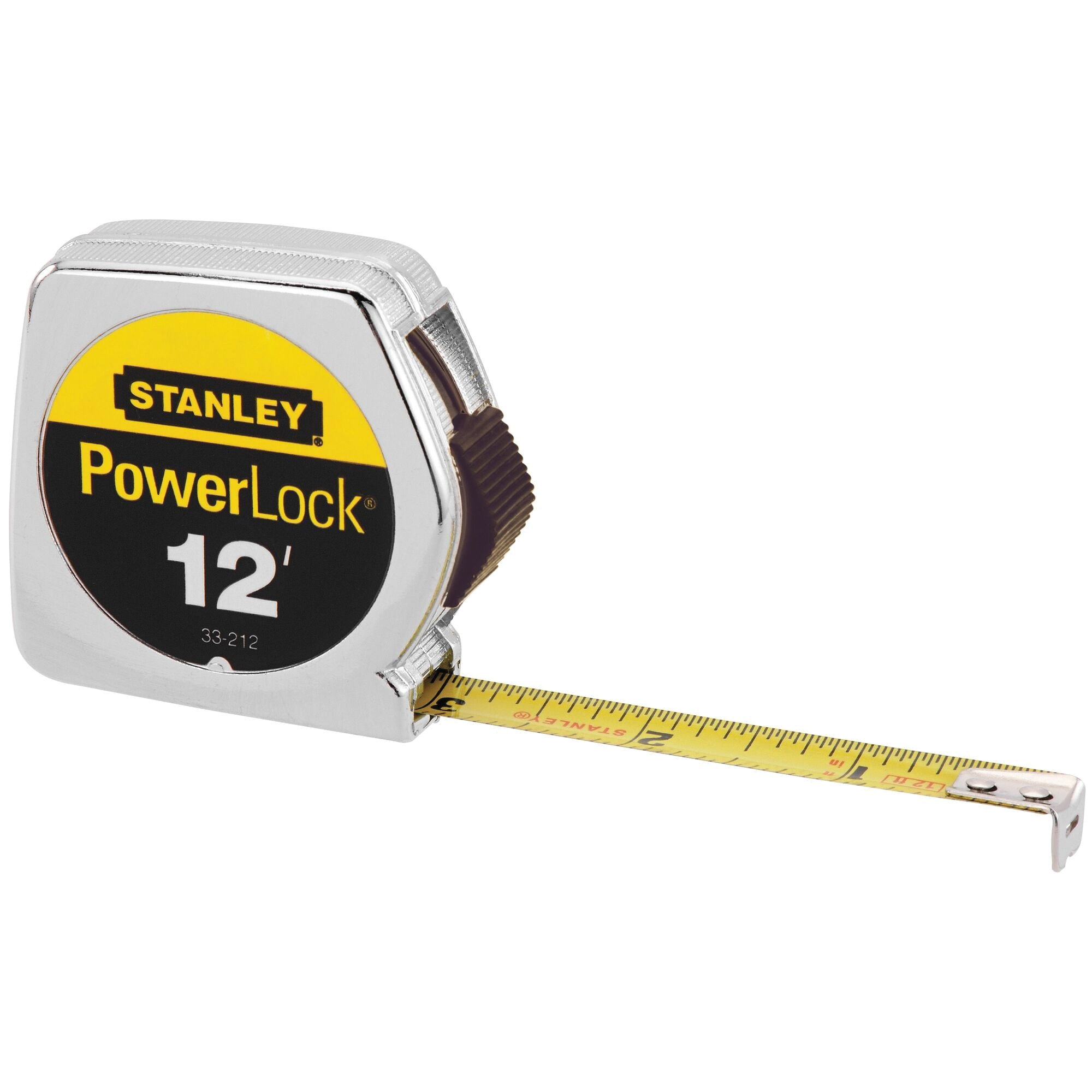 STANLEY PowerLock 33-212 Tape Measure, 12 ft L Blade, 1/2 in W Blade, Steel Blade, Metal Case, Chrome Case - 2