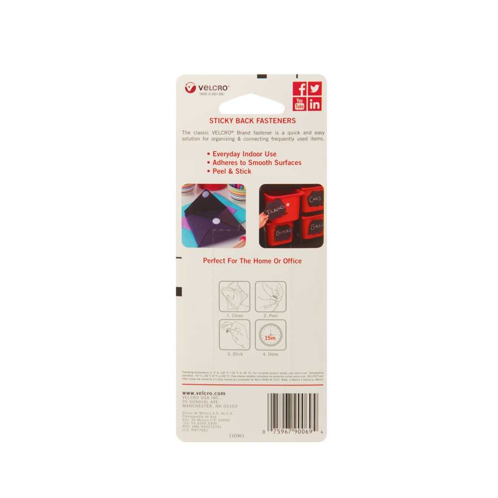 VELCRO Brand 90069 Hook and Loop Fastener, 5/8 in W, Nylon, Black, Rubber Adhesive - 2