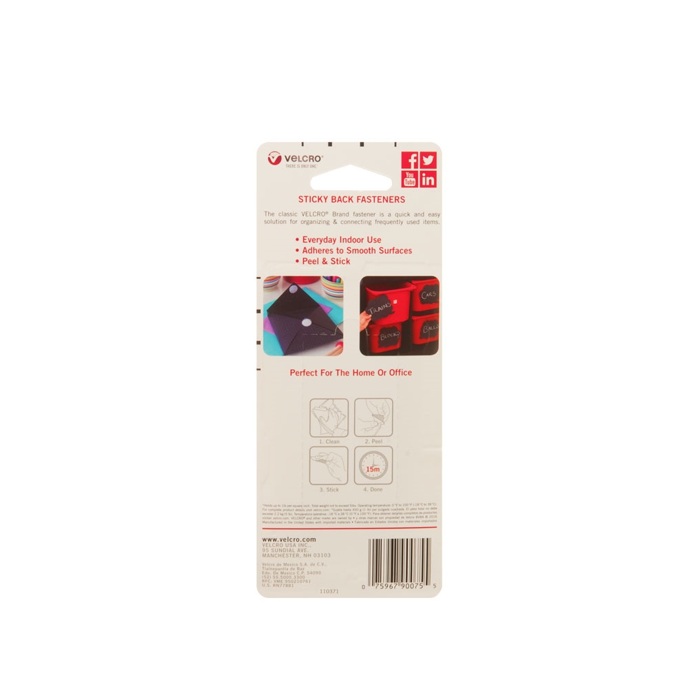 VELCRO Brand 90075 Hook and Loop Fastener, 3/4 in W, 3-1/2 in L, Nylon, Black, Rubber Adhesive - 2