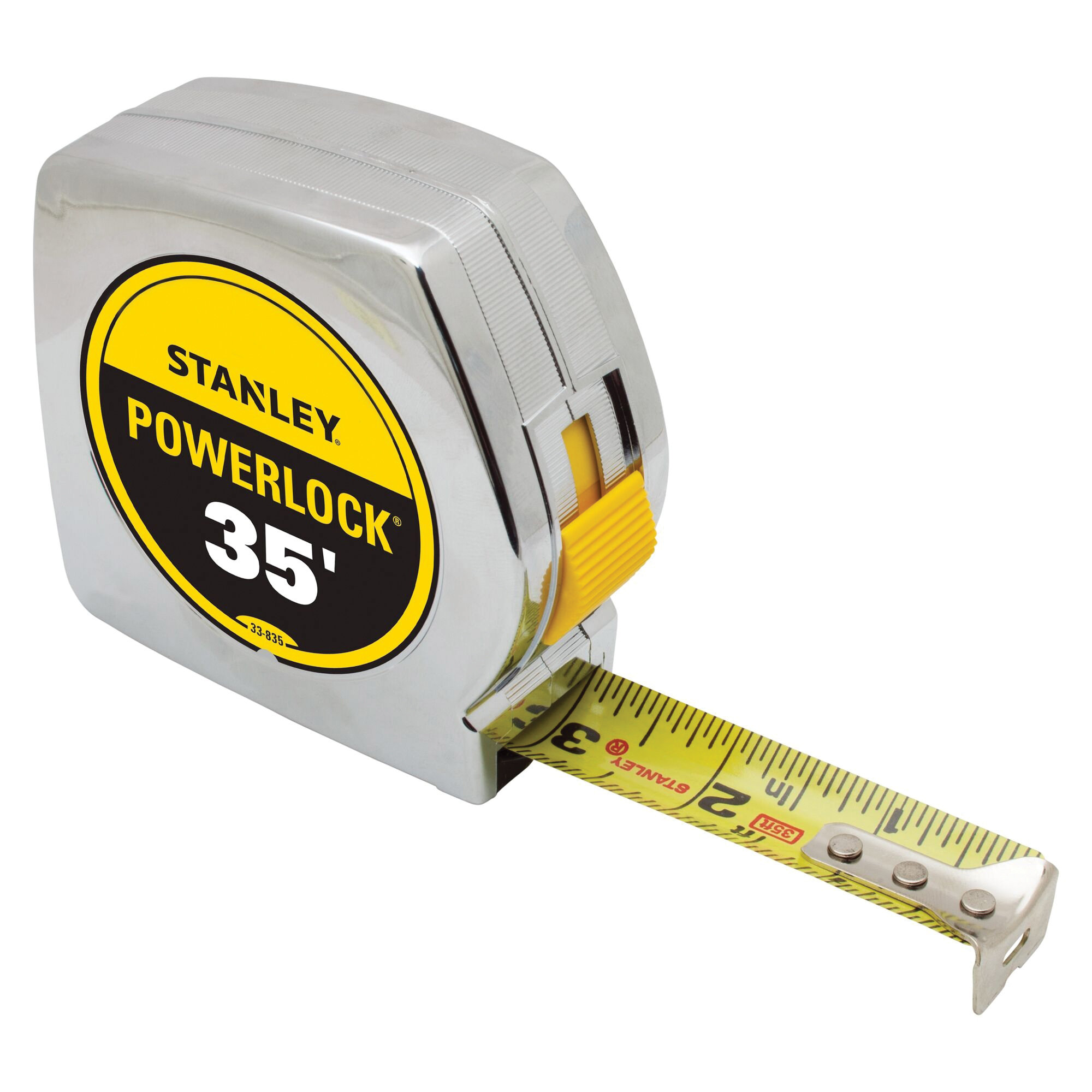 STANLEY PowerLock 33-835 Tape Measure, 35 ft L Blade, 1 in W Blade, Steel Blade, ABS Case, Chrome Case - 3