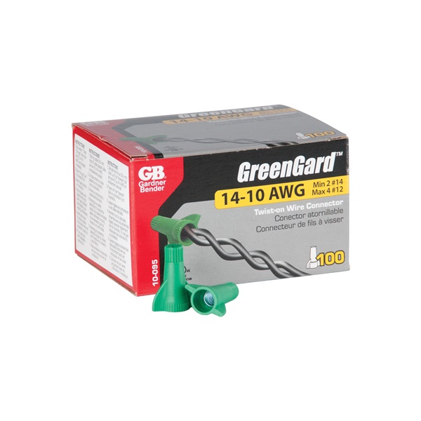 Gardner Bender GreenGard 10-095 Wire Connector, Green, 14 to 10 AWG Wire, Copper Contact, Thermoplastic, 100/CT - 4