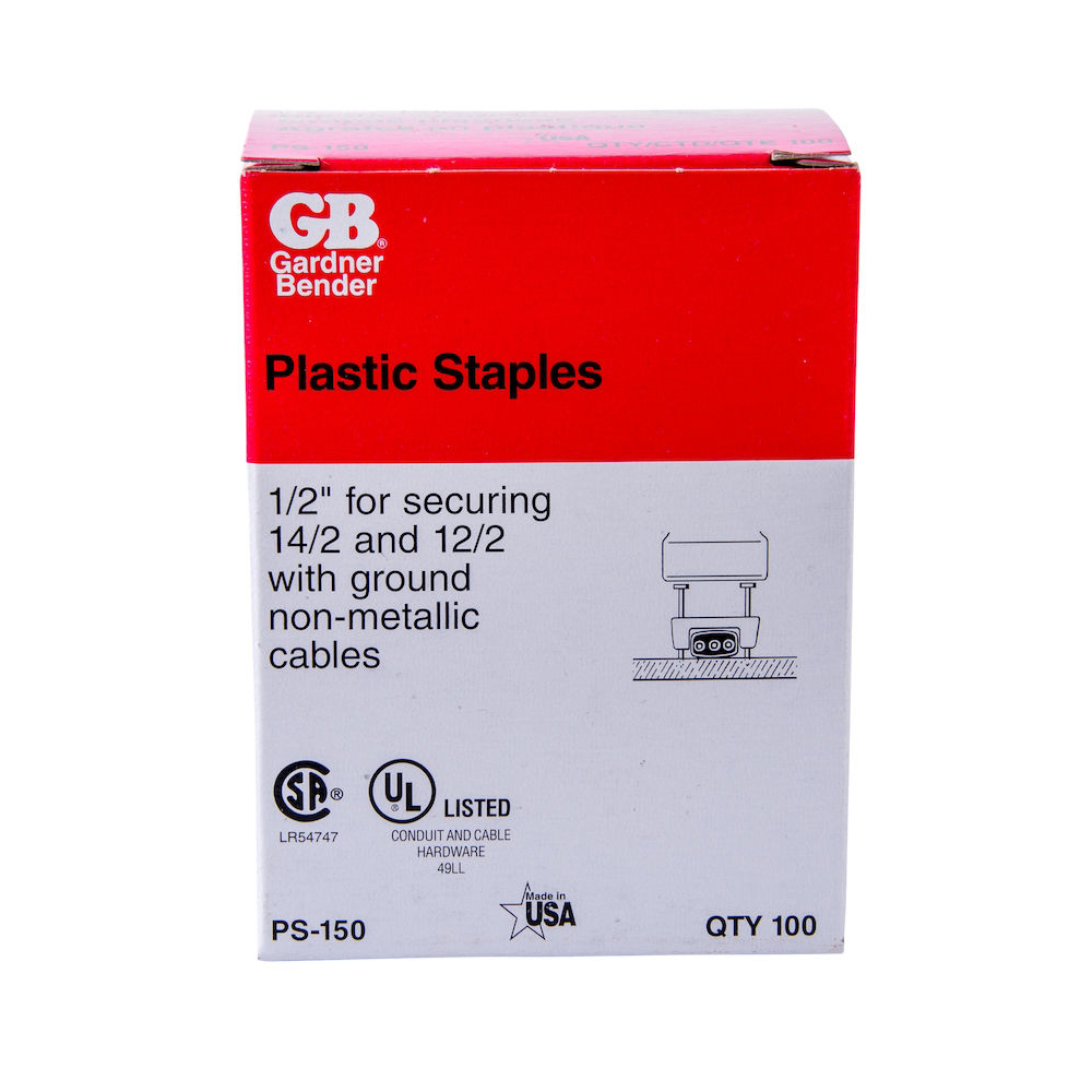 Gardner Bender PS-150 Cable Staple, 1/2 in W Crown, Plastic/Polyethylene, 100 BX - 3