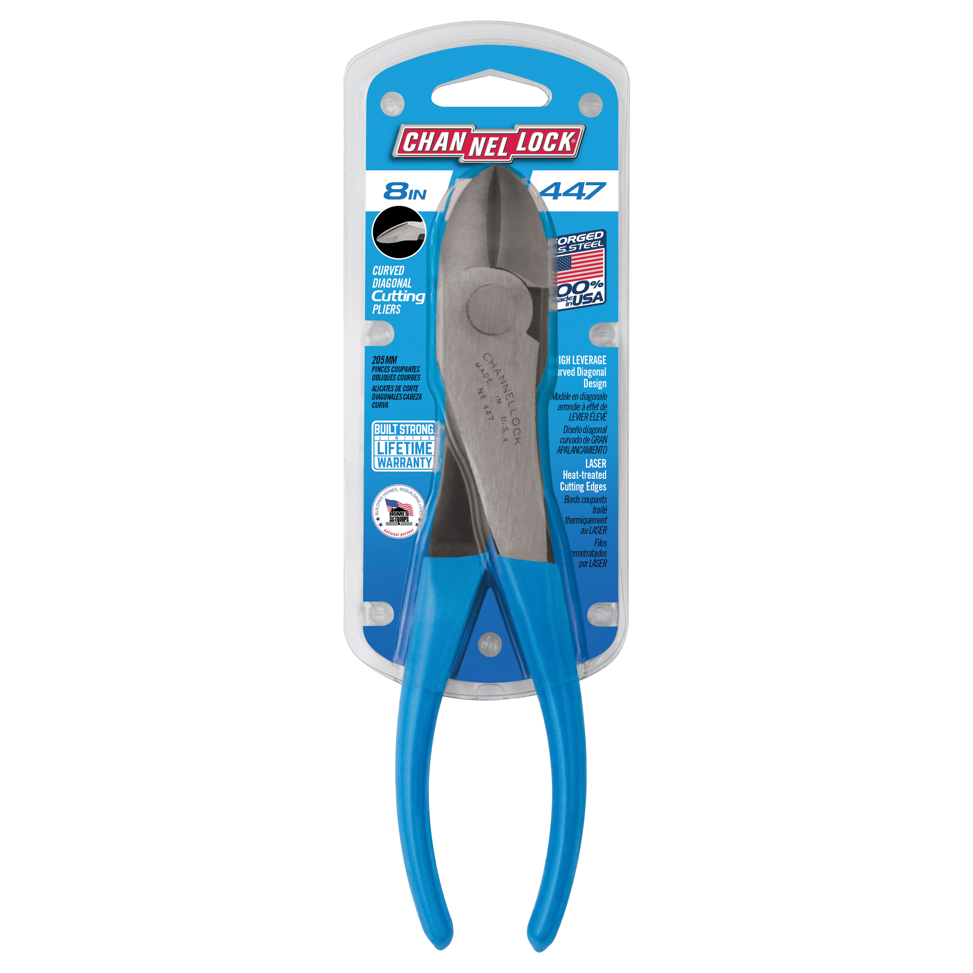 Channellock 447 Diagonal Cutting Pliers, 7-3/4 in OAL, Blue Handle, Ergonomic Handle, 1.06 in W Jaw, 1.02 in L Jaw - 3