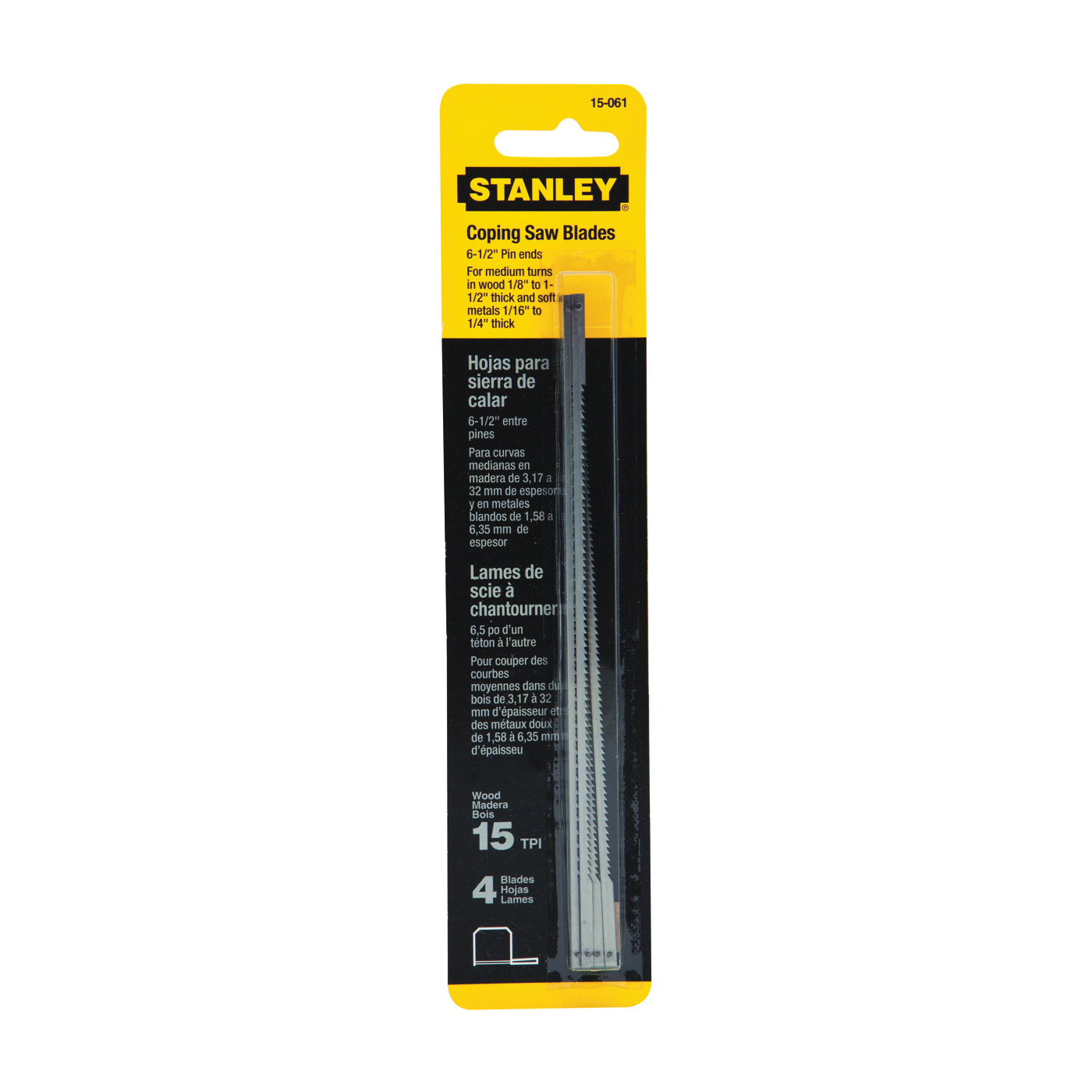 STANLEY Fatmax 15-061 Coping Saw Blade, 6-1/4 in L, 15 TPI, HCS Cutting Edge
