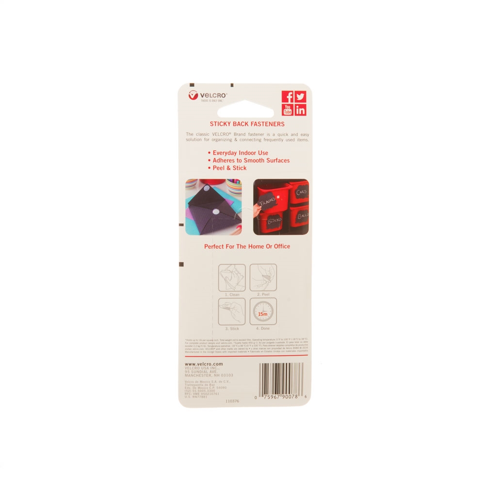 VELCRO Brand 90079 Hook and Loop Fastener, 3/4 in W, 18 in L, Nylon, White, Rubber Adhesive - 1