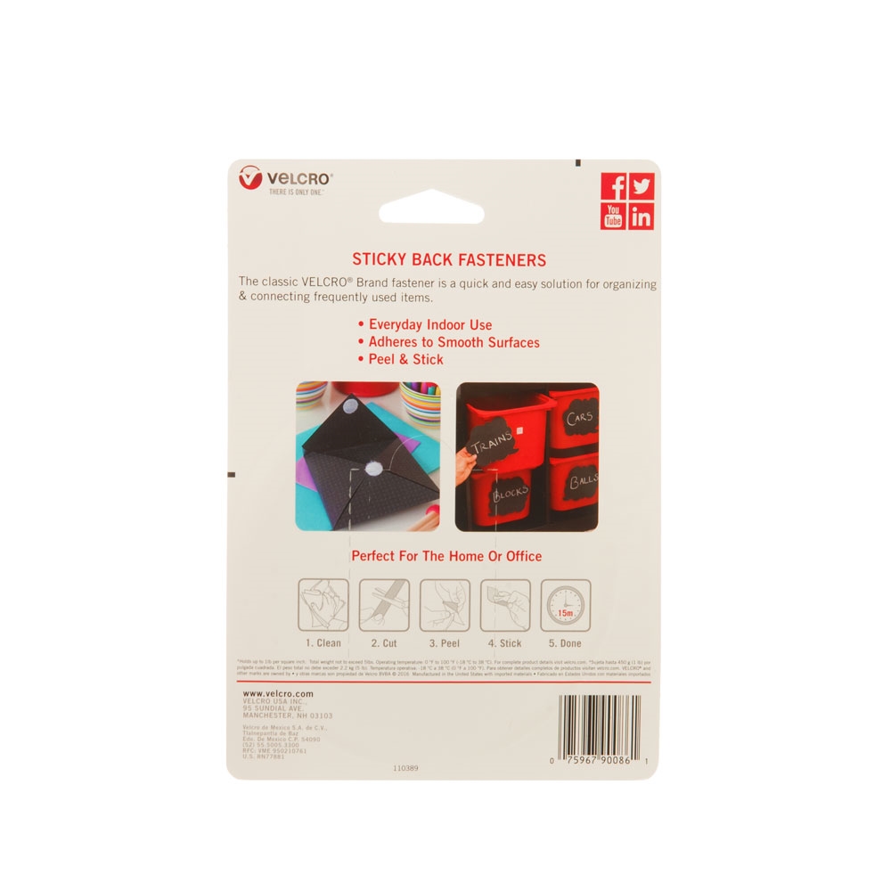 VELCRO Brand 90086 Hook and Loop Fastener, 3/4 in W, 5 ft L, Nylon, Black, 5 lb, Rubber Adhesive - 2