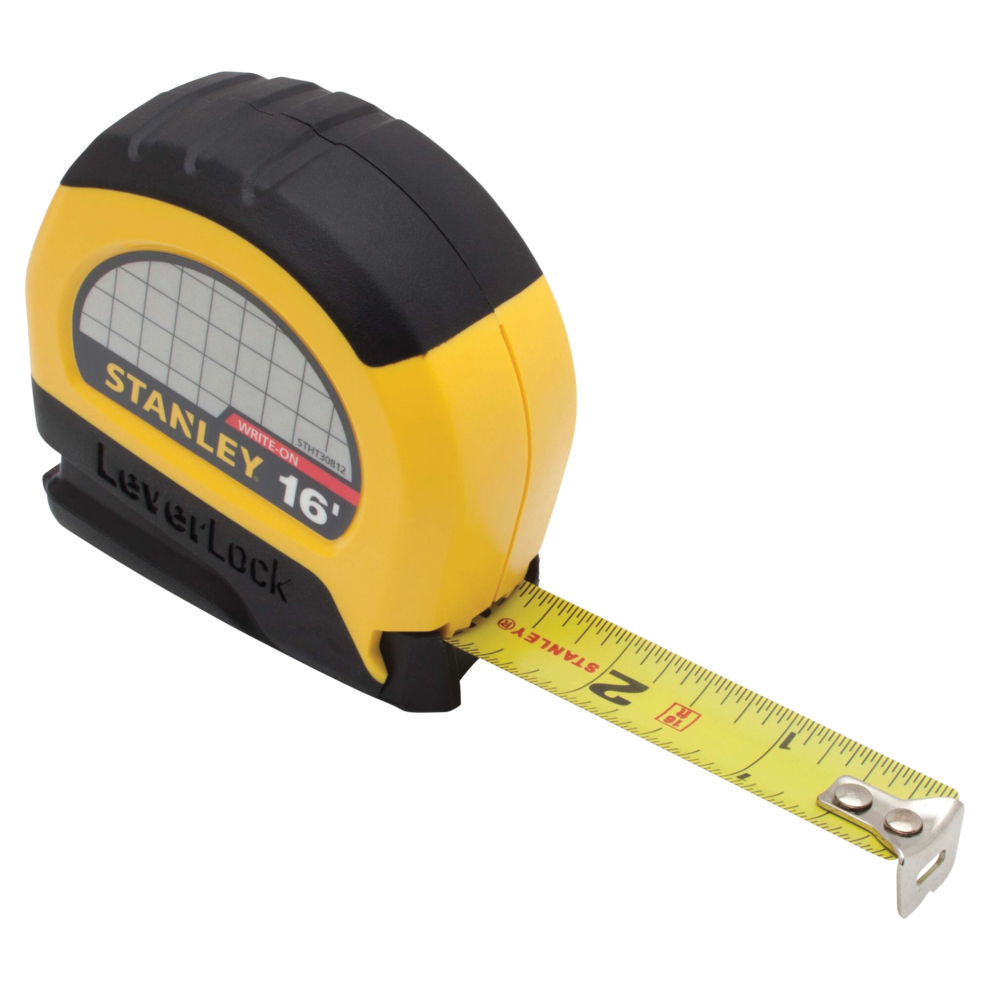 STANLEY LEVERLOCK Series STHT30812 Tape Measure, 16 ft L Blade, 3/4 in W Blade, Steel Blade, ABS Case, Black/Yellow Case - 4