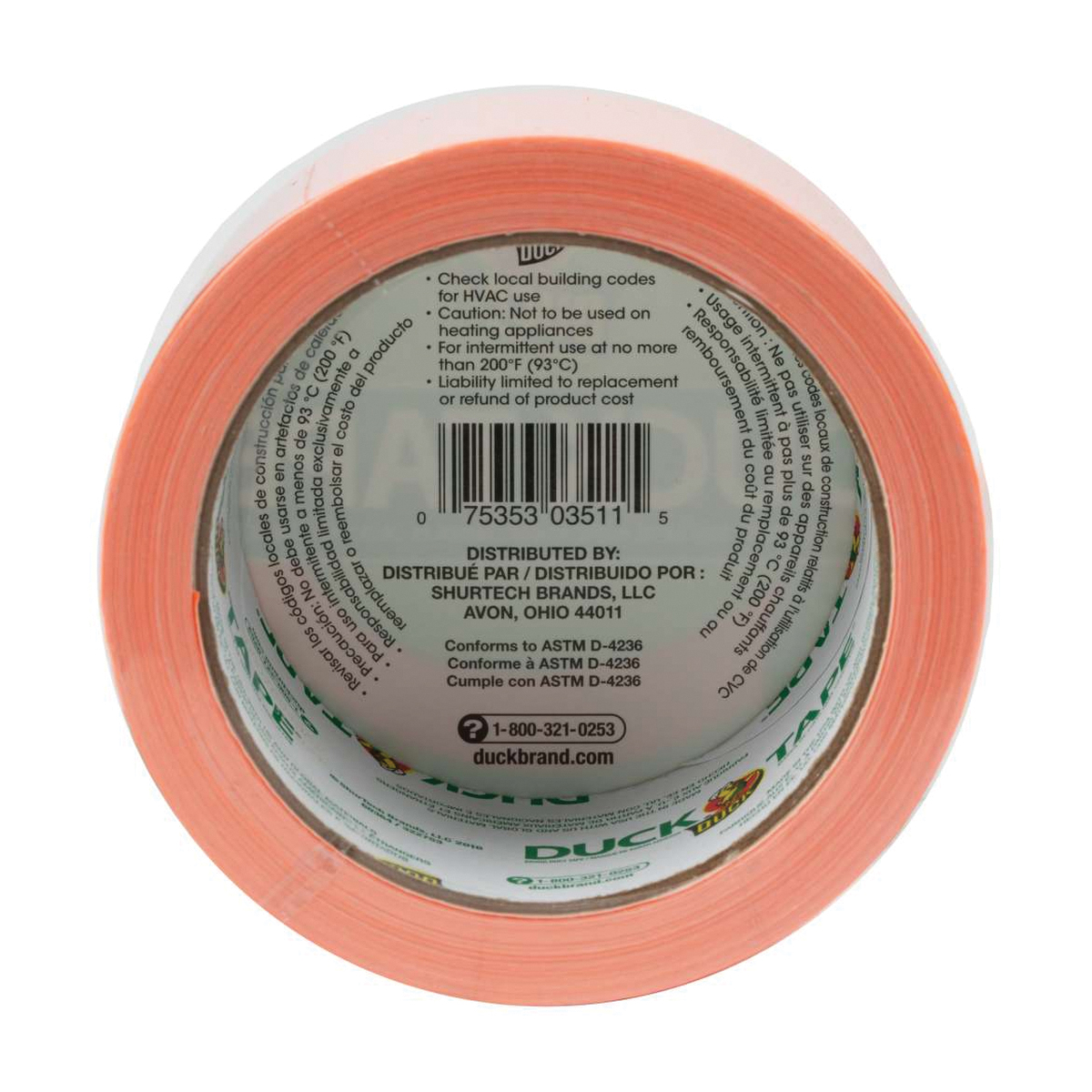 Duck 1265019 Duct Tape, 15 yd L, 1.88 in W, Vinyl Backing, Neon Orange - 3