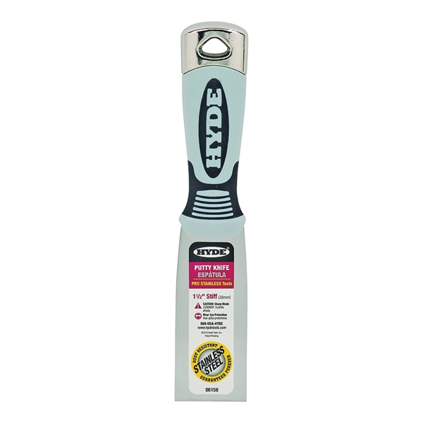 Hyde Pro Stainless Series 06158 Putty Knife, 1-1/2 in W Blade, Stainless Steel Blade, Plastic Handle, Soft Grip Handle - 2