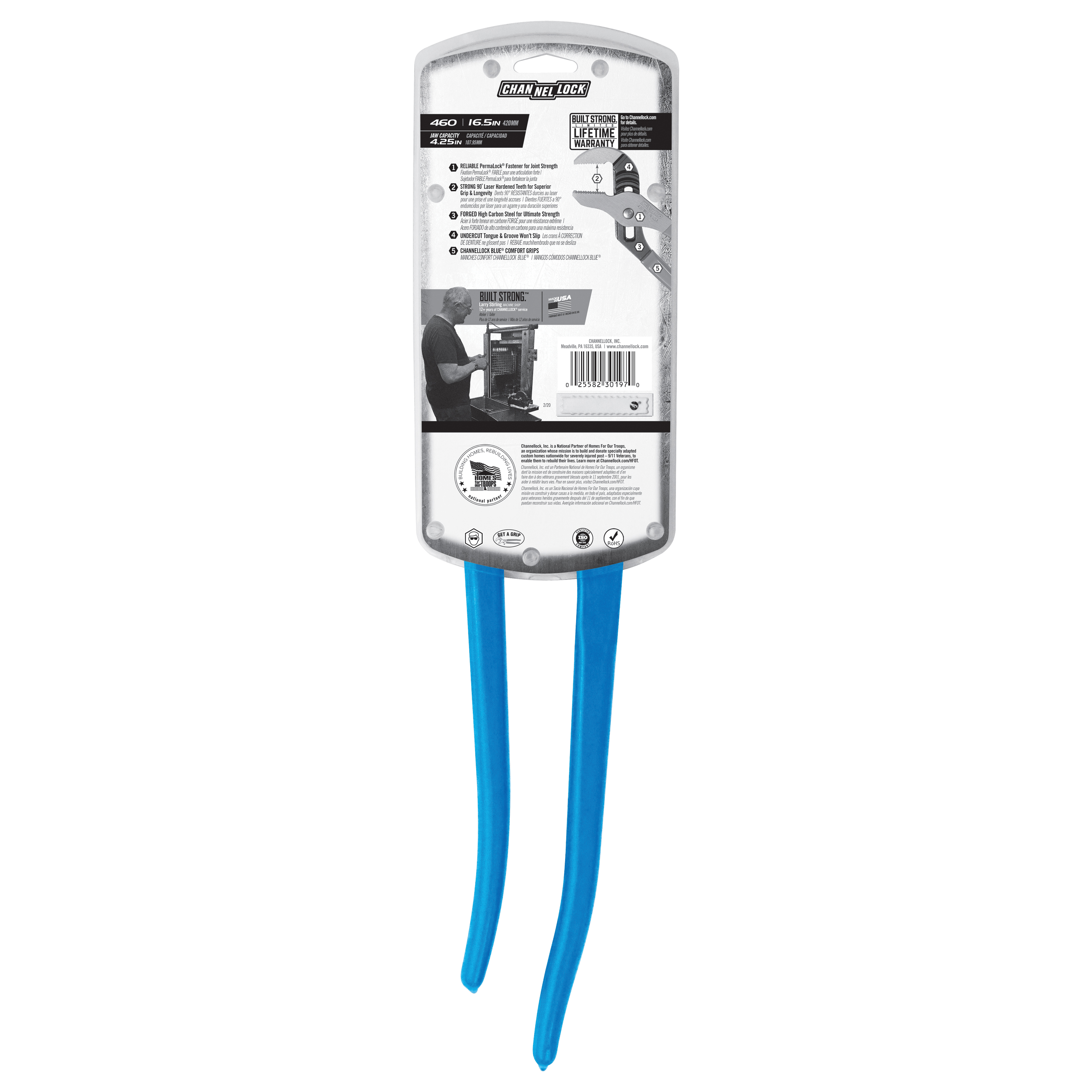 Channellock 460 Tongue and Groove Pliers, 16-1/2 in OAL, 3-3/4 in Jaw Opening, Blue Handle, Cushion Grip Handle - 4