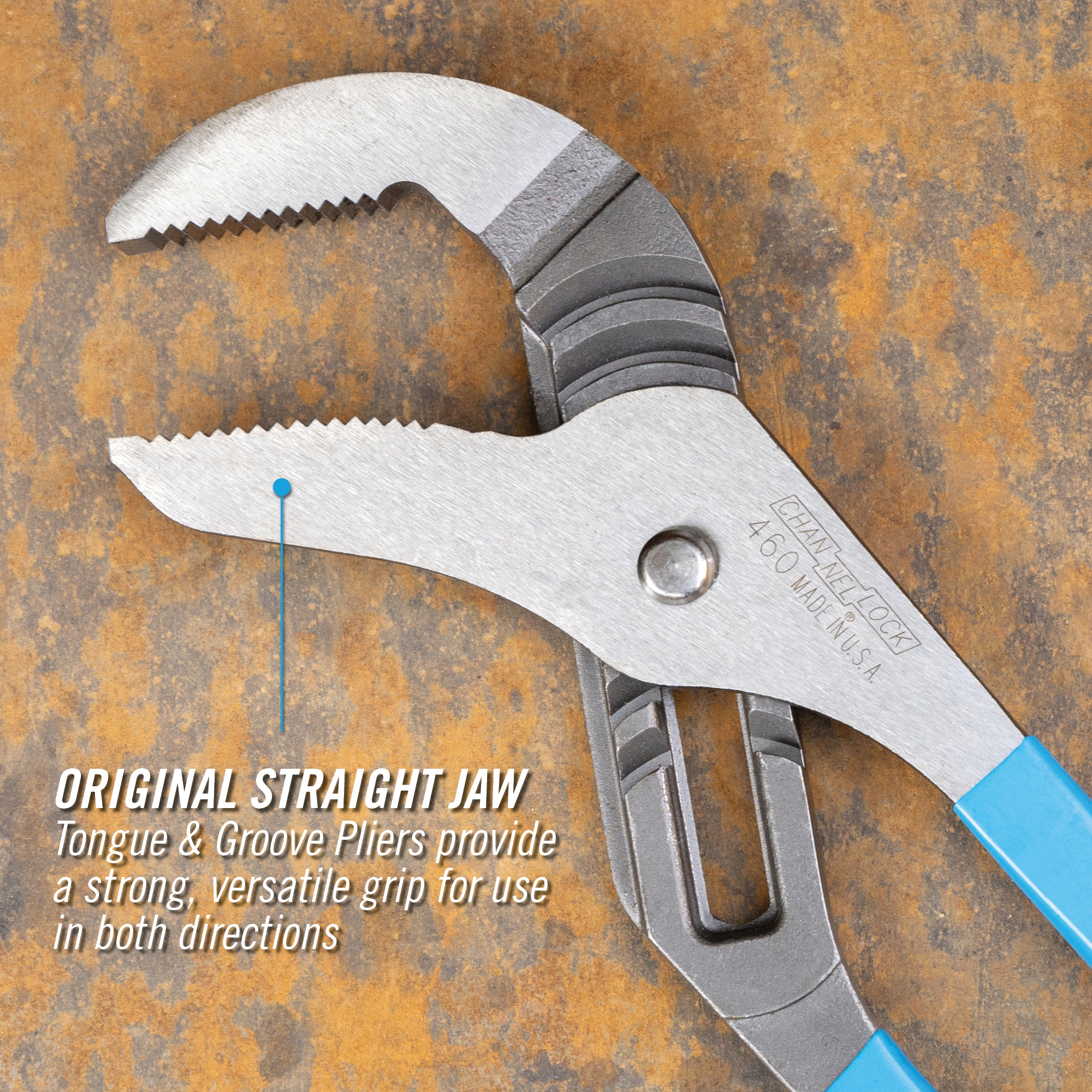 Channellock 460 Tongue and Groove Pliers, 16-1/2 in OAL, 3-3/4 in Jaw Opening, Blue Handle, Cushion Grip Handle - 5