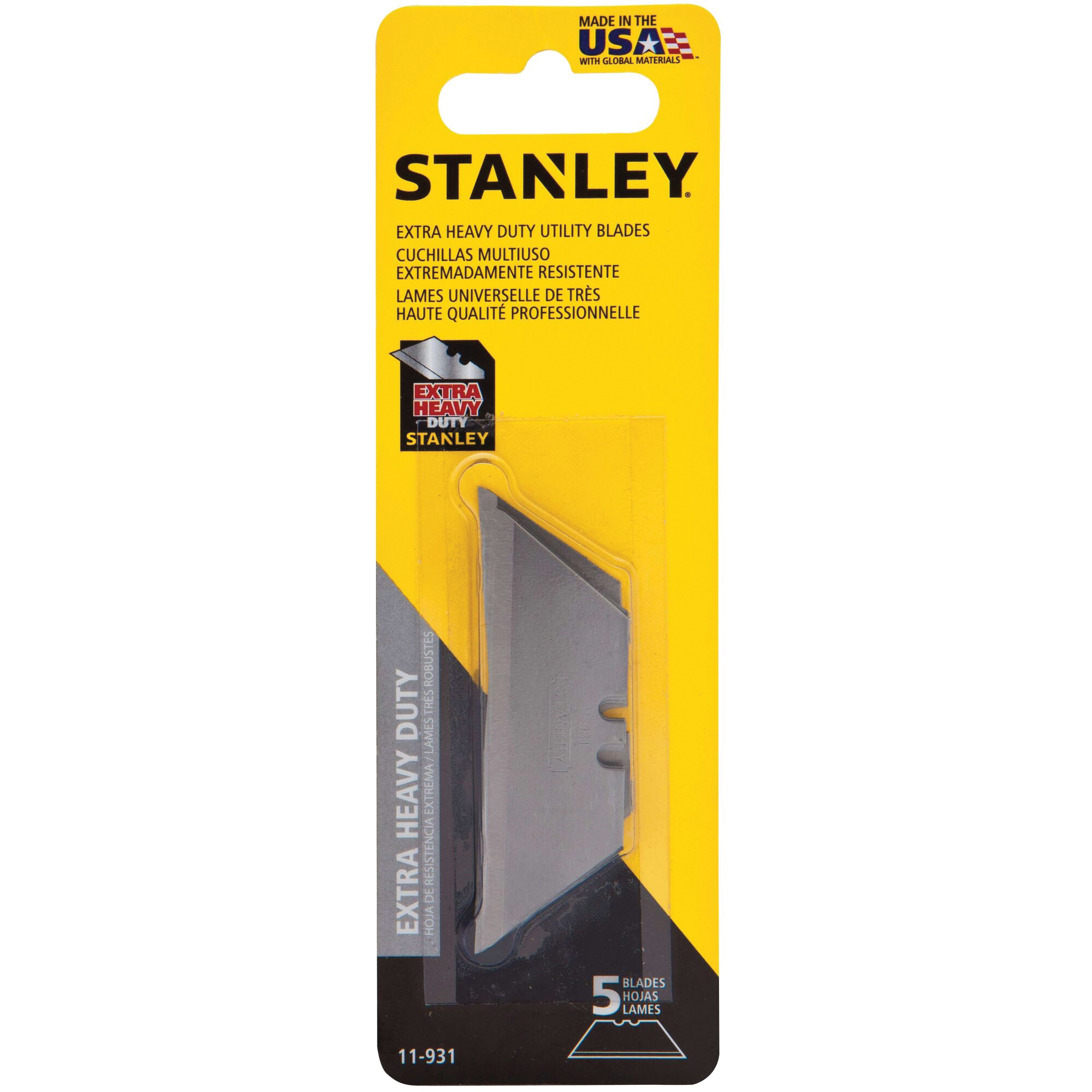 STANLEY 11-931 Utility Blade, 2-7/16 in L, Carbon Steel, 2-Point, 1/PK - 2