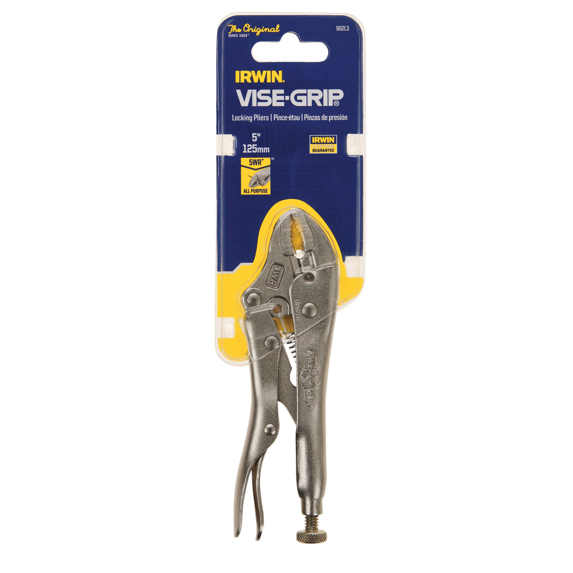 Irwin Original 0902L3 Locking Pliers, 5 in OAL, 1-1/8 in Jaw Opening, Plain Grip Handle, 3/8 in W Jaw, 7/8 in L Jaw - 3