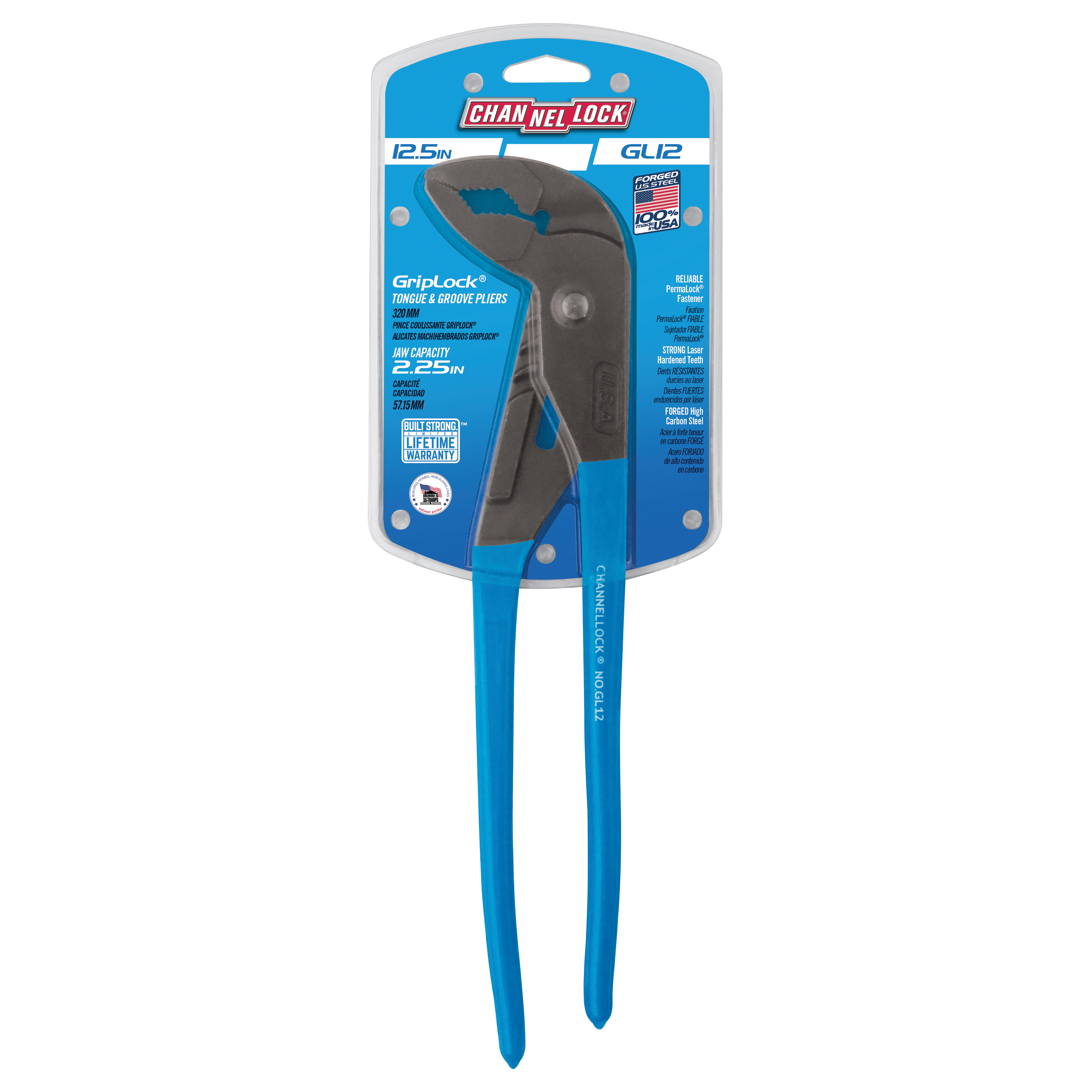 Channellock GRIPLOCK GL12 Tongue and Groove Pliers, 12-1/2 in OAL, 2-1/4 in Jaw Opening, Blue Handle, 1.77 in L Jaw - 4