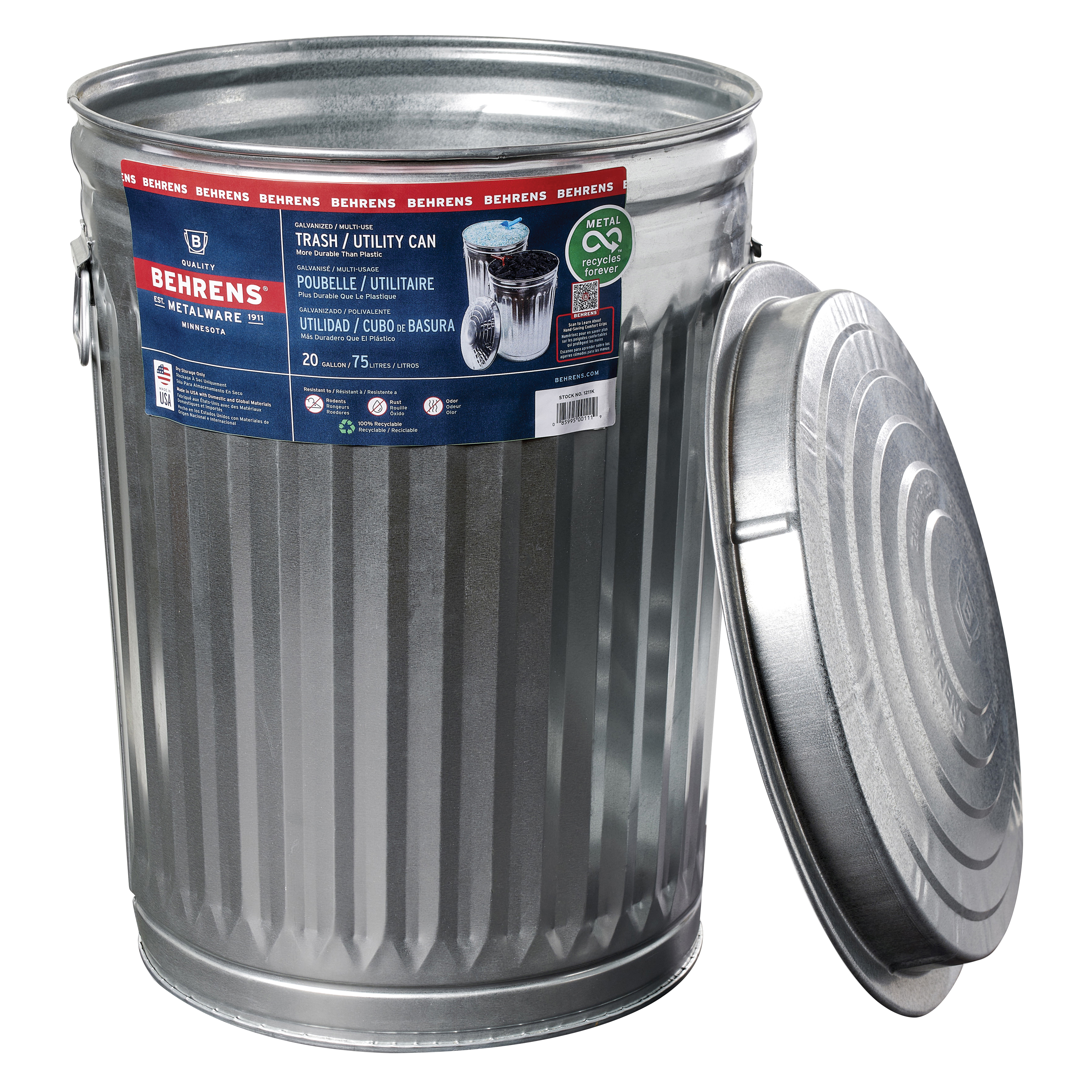 Behrens 1211 Trash Can, 20 gal, Steel - 2