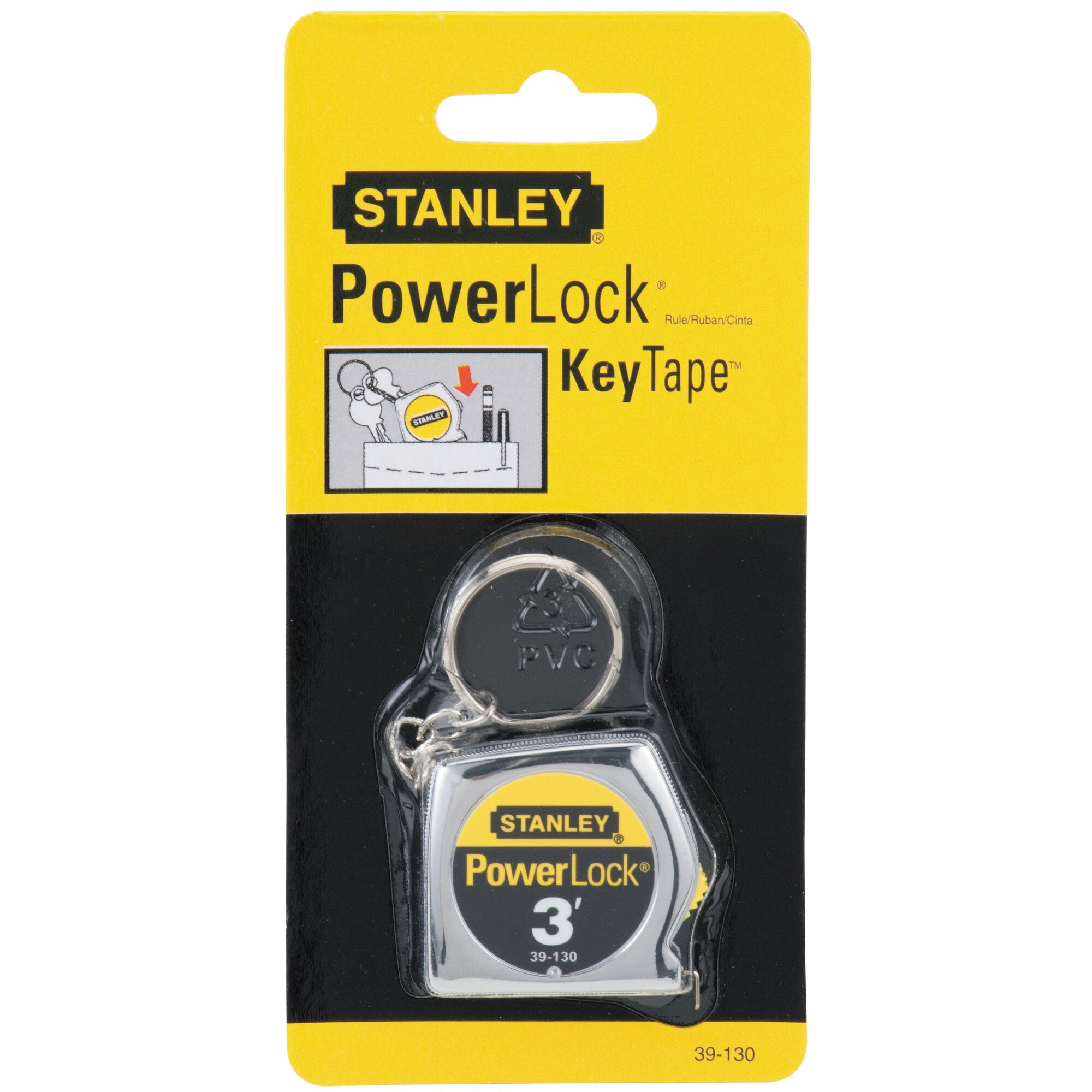 STANLEY PowerLock 39-130 Tape Measure, 3 ft L Blade, 1/4 in W Blade, Steel Blade, ABS Case, Chrome Case - 2