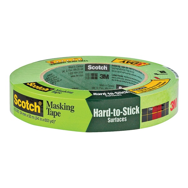 Scotch 2060 Hard-to-Stick Painter's Tape, 60 yd L, 1 in W, Crepe Paper Backing, Green - 2
