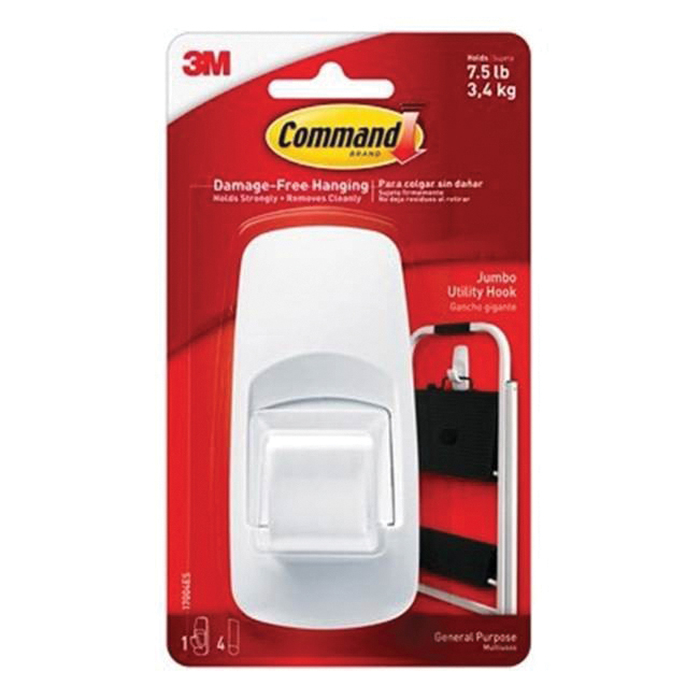 Command 17004 Utility Hook, 11/16 in Opening, 7.5 lb, 1 -Hook, Plastic, White - 2