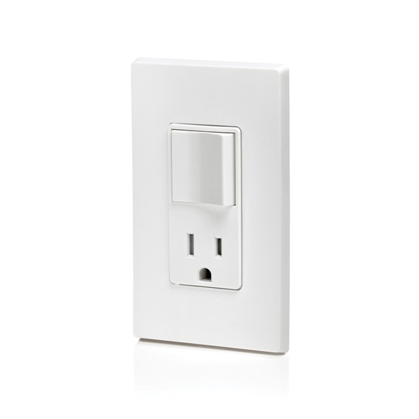 Leviton 5625 Series R62-T5625-0WS Combination Switch/Receptacle, 1-Pole, 15 A, 120 V Switch, 125 V Receptacle, White - 3