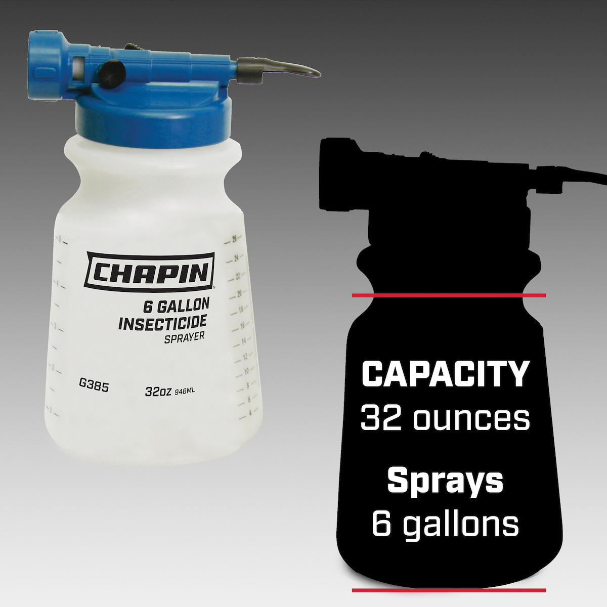 Chapin G385 Hose End Sprayer, Deflector, 2-1/2 in Tank Mouth Opening, 32 oz Cup, Poly - 2