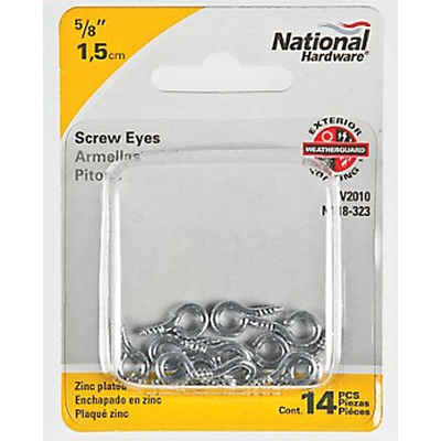 National Hardware N118-323 Screw Eye, #214-1/2, 0.08 in Dia Wire, 0.19 in L Thread, 0.62 in OAL, 10 lb Working Load - 2