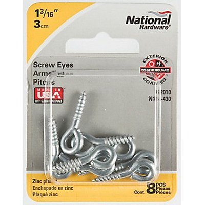 National Hardware N118-430 Screw Eye, #210, 0.136 in Dia Wire, 0.56 in L Thread, 1.19 in OAL, 35 lb Working Load, Steel - 2