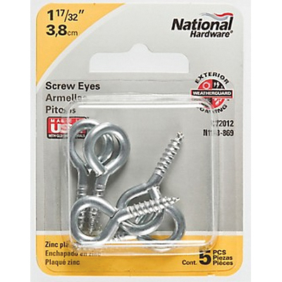 National Hardware N118-869 Screw Eye, #108, 0.159 in Dia Wire, 0.69 in L Thread, 1.54 in OAL, 30 lb Working Load, Steel - 2