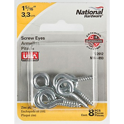 National Hardware N118-893 Screw Eye, #110, 0.136 in Dia Wire, 0.56 in L Thread, 1.32 in OAL, 30 lb Working Load, Steel - 2