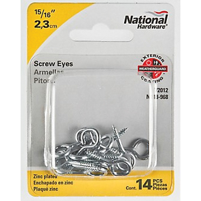 National Hardware N118-968 Screw Eye, #114, 0.08 in Dia Wire, 0.31 in L Thread, 0.95 in OAL, 5 lb Working Load, Steel - 2