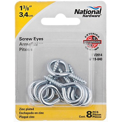 National Hardware N119-040 Screw Eye, #10, 0.14 in Dia Wire, 0.56 in L Thread, 1.38 in OAL, 25 lb Working Load, Steel - 2