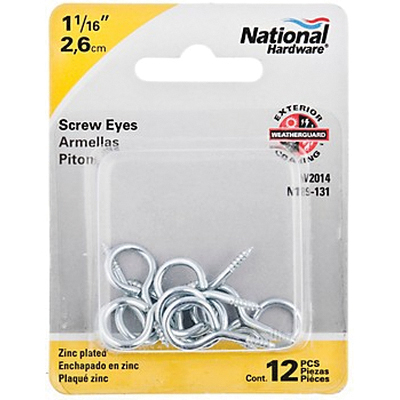 National Hardware N119-131 Screw Eye, #14, 0.08 in Dia Wire, 0.31 in L Thread, 1.06 in OAL, 5 lb Working Load, Steel - 2