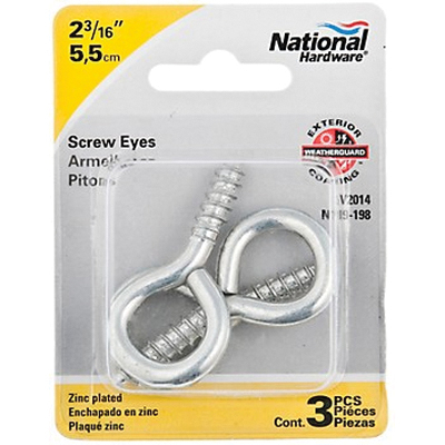 National Hardware N119-198 Screw Eye, #4, 0.22 in Dia Wire, 0.94 in L Thread, 2.19 in OAL, 65 lb Working Load, Steel - 2
