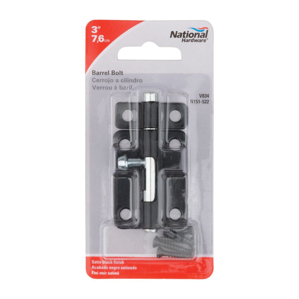 National Hardware N151-522 Barrel Bolt, 0.32 in Dia Bolt Head, 3 in L Bolt, Steel - 3