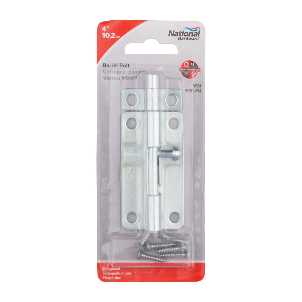 National Hardware N151-654 Barrel Bolt, 0.32 in Dia Bolt Head, 4 in L Bolt, Steel, Zinc - 3