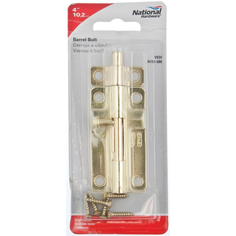 National Hardware N151-688 Barrel Bolt, 0.32 in Dia Bolt Head, 4 in L Bolt, Steel, Brass - 2