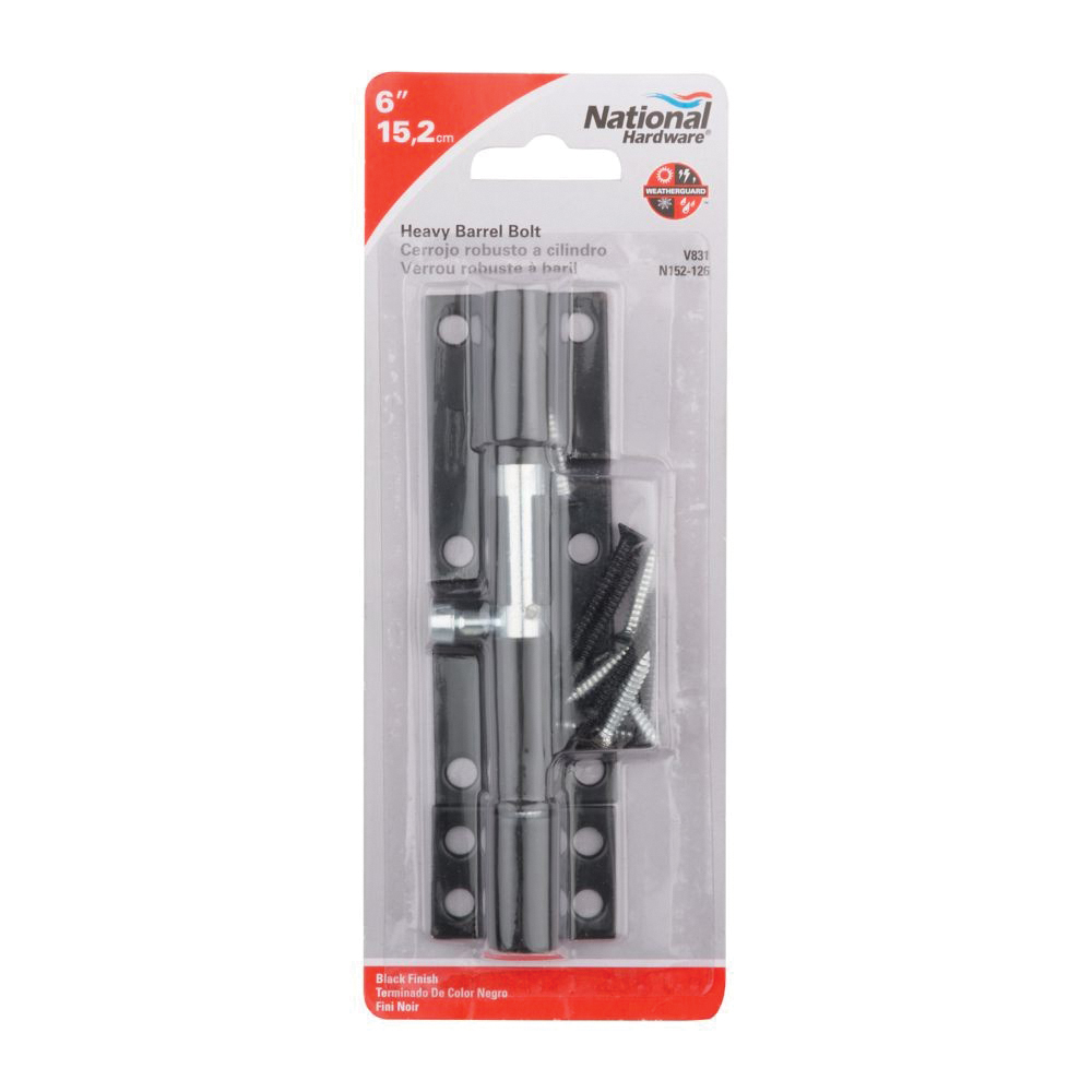 National Hardware N152-126 Barrel Bolt, 0.39 in Dia Bolt Head, 6 in L Bolt, Steel - 3